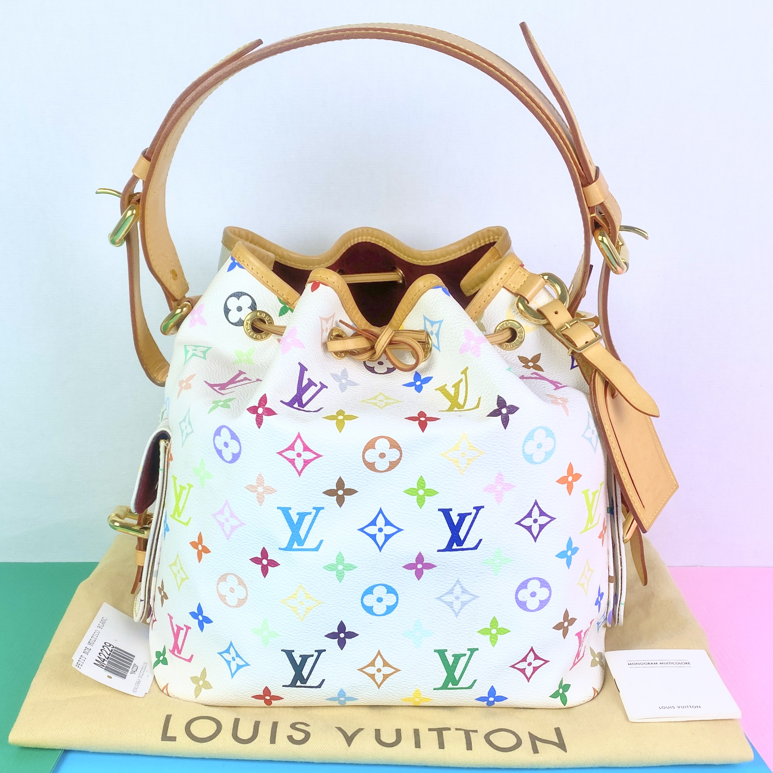 Louis Vuitton Petit Noe Bucket Bag Shoulder Hobo Monogram Multicolor Blanc  White