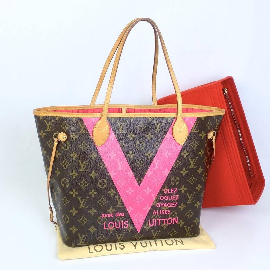 2015 Louis Vuitton Monogram Fuchsia Pivoine Pink Neverfull MM Bag